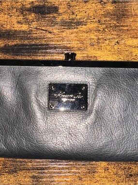 Kenneth Cole Black Leather Clutch with Logo Plaque